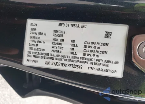 2024 Tesla Model 3 Long Range Dual Motor All-Wheel Drive/Rear-Wheel Drive из США, поврежденный, VIN 5YJ3E1EA4RF722849